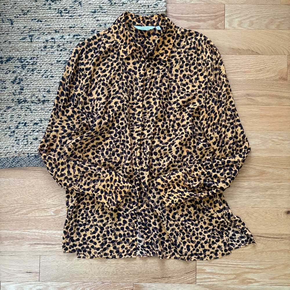 Leopard Print Button-Up Shirt - Camel/Black